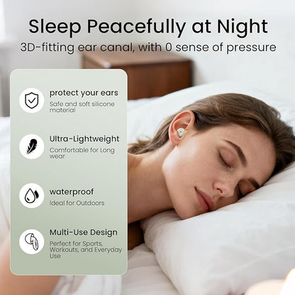 Ear Plugs, Soft Ear Plugs for Sleeping - 30dB Noise Cancelling Reusable Silicone Earplugs, Ultra Comfortable Fit for Studying, Concerts, Travel, 8 Ear Tips