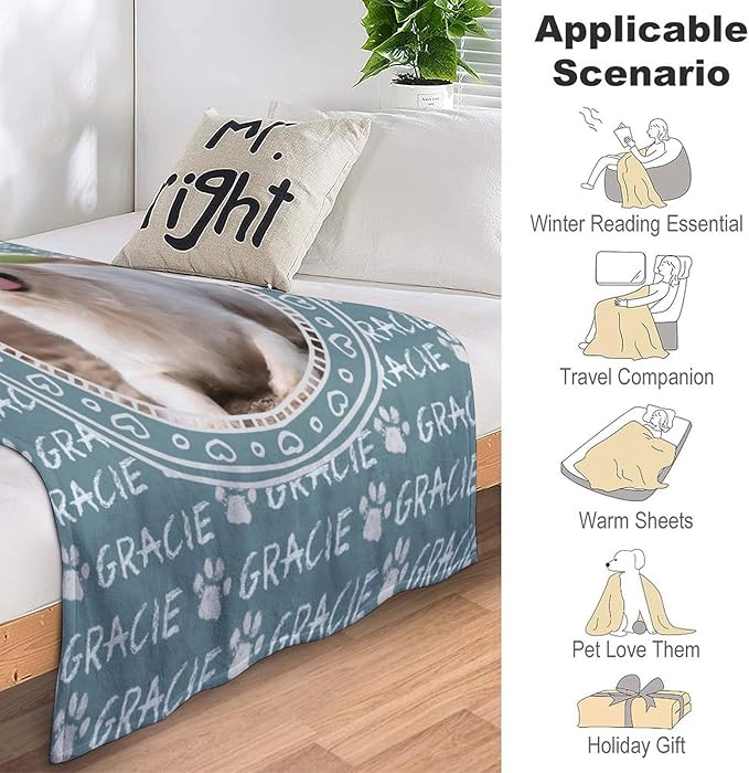 Personalized Dog Blanket with Name Customized Paw Prints Pet Blanket Loss Memorial Soft Throw Blankets Customized Pet Bereavement Gift Blanket Gift for Dog Lover Dog Mom Dog Dad
