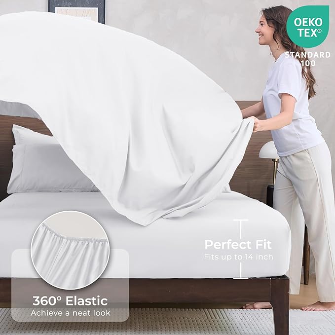 HEVUMYI King Comforter Set - 7-Piece All Season Bed in a Bag King, Ultra Soft Bedding Set with Comforter, Flat Sheet, Fitted Sheet, Pillowcases, Pillow Shams, White