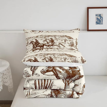 Erosebridal Western Comforter Set King Size Cowboy Bedding Set American Wild West Desert Hand Drawn Illustration Down Comforter Country Theme Bedroom Decor Duvet Set for Boys Men Teens