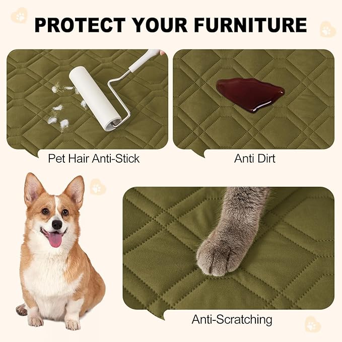 Smiry Reversible Waterproof Couch Covers for Sofa, Washable Dogs Pet Couch Covers for 3 Cushion Sofa Pet Friendly, Water Resistant Furniture Protector Slipcover, Geometric (30"x53", Green/Navy)