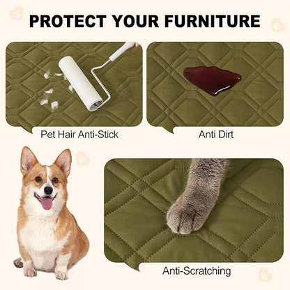 Smiry Reversible Waterproof Couch Covers for Sofa, Washable Dogs Pet Couch Covers for 3 Cushion Sofa Pet Friendly, Water Resistant Furniture Protector Slipcover, Geometric (82"x102", Green/Navy)
