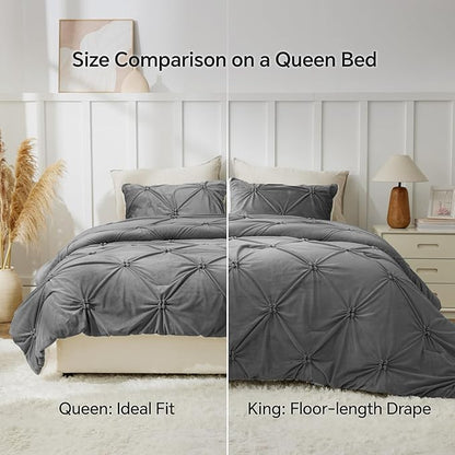 BEDELITE Pintuck Fluffy Twin Comforter Set - Super Soft Sherpa Grey Comforter for Twin Size Bed, Luxury Warm Bedding Set for Winter, Fuzzy Bed Set 2 Piece (1 Comforter, 1 Pillowcase)