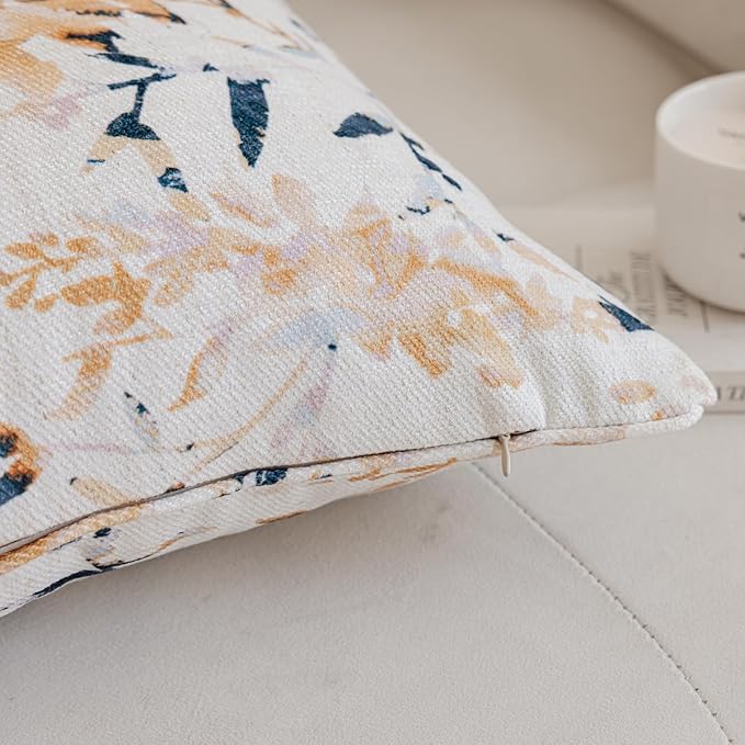 Throw Pillow Covers with Insert Included, with Embroidered Detail, 18 x 18 inches, Decorative Throw Pillow for Sofa Couch Bed (Yellow Floral, 18" L x 18" W)
