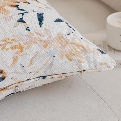 Throw Pillow Covers with Insert Included, with Embroidered Detail, 18 x 18 inches, Decorative Throw Pillow for Sofa Couch Bed (Yellow Floral, 18" L x 18" W)