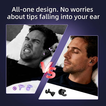 Noise Cancelling Ear Plugs for Sleep, Small Ear Fit - No-Pain for Side Sleepers, 33dB NRR Reusable Silicone One-Piece Design, 4 Sizes for Adults & Kids, Portable Case
