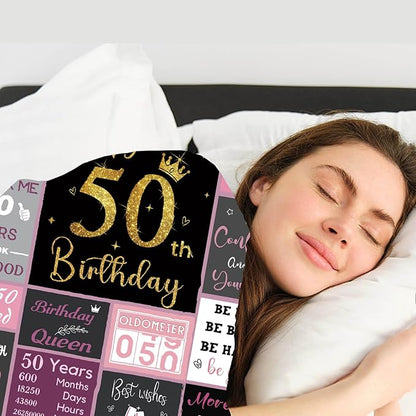 50 Birthday Gifts for Women, 50th Birthday Blanket with Gift Box for Women, Gifts for A 50th Birthday, Happy 50th Birthday Decorations Gift Ideas for Her, 50th Birthday Gifts Throw Blanket 60"x50"