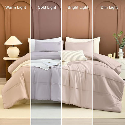 Masaca Oversized King Size Comforter 128x120,3 Pieces Vintage Farmhouse Pinch Pleat Bedding Comforter Set Lightweight Ultra Soft Rustic Boho Bedding (1 Taupe Comforter +2 Pillowcases)