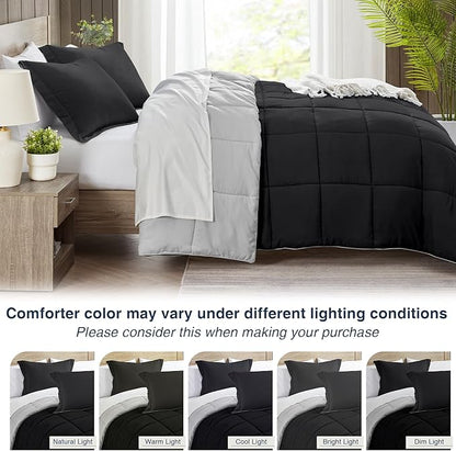 satisomnia Twin Comforter Set, Black Bedding Comforters Twin XL Size, 2 Pieces Down Alternative Bed Comforter Lightweight, Soft Quilted Bed Set Breathable, Reversible All Season Bedding Sets