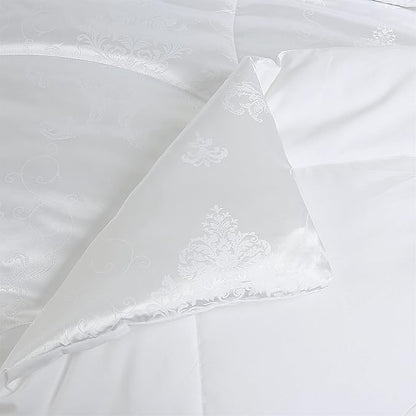 Queen Comforter Set - All Season Bed Comforter Set, 3 Piece Satin Silk Blanket, Luxury White Jacquard Quilt, Soft Bedding Sets With Matching 2 Pillow Shams (Full/Queen, 88x88 inches)