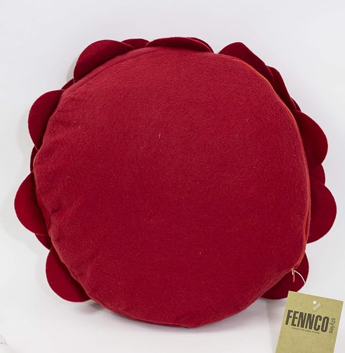 Fennco Styles Eva's Flower Garden Decorative Filled Throw Pillow 13" Round - Red Floral Accent Pillow for Home, Couch, Bed, Living Room, Holiday and Office Décor