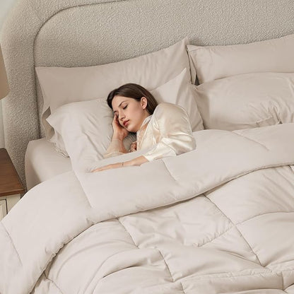 Anluoer King Size Bed in a Bag 7 Pieces, Beige Bed Comforter Set with Sheets, All Season Bedding Sets with 1 Comforter,2 Pillow Shams,2 Pillowcases, 1 Flat Sheet, 1 Fitted Sheet