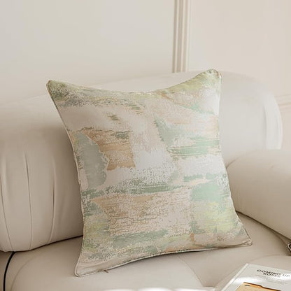 Throw Pillow Covers with Insert Included, with Embroidered Detail, 18 x 18 inches, Decorative Throw Pillow for Sofa Couch Bed (Green Polyster, 18" L x 18" W)