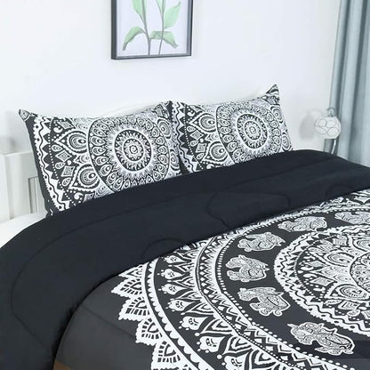 uxcell 3-Piece Bohemian Black Comforter Sets - 3D Printed Bohemia Themed - All-Season Down Quilted Duvet - Reversible Design - Includes 1 Comforter, 2 Pillow Cases King