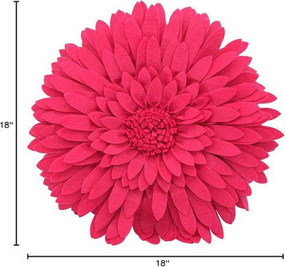 Contempo Lifestyles 3D Daisy Flower Decorative Pillow, Solid Fuchsia, 18" Flower, 16" Pillow with Insert