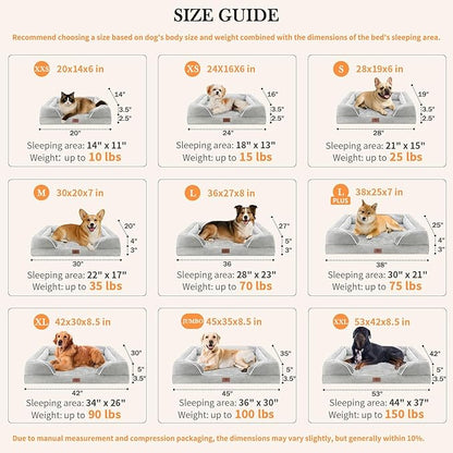 Comfort Expression Orthopedic Dog Bed for Extra Large Dogs 45x35 Inch, Waterproof Egg Crate Foam XL Pet Bed with Removable Bolsters, Dog Couch with Washable Cover & Non-Slip Bottom, Grey White