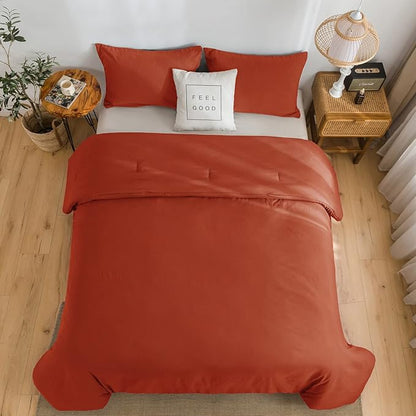 COTTEBED Pumpkin Orange Comforters Set King Size Bed, Ultra-Soft Cal California King Bedding Blanket Clearance Prime Down Alternative Eastern Modern Solid Lightweight for All Season,Bright Orange