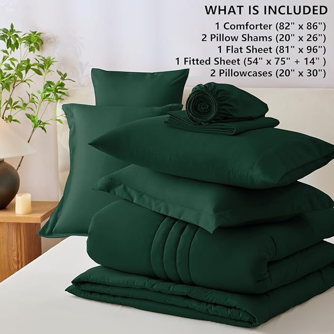 CozyLux Full Size Comforter Sets - 7 Piece Bed in a Bag Emerald Green Comforter Set with Sheets Bed Set All Seasons, Soft Bedding Set with Down Alternative Comforter, Sheets, Pillowcases & Shams