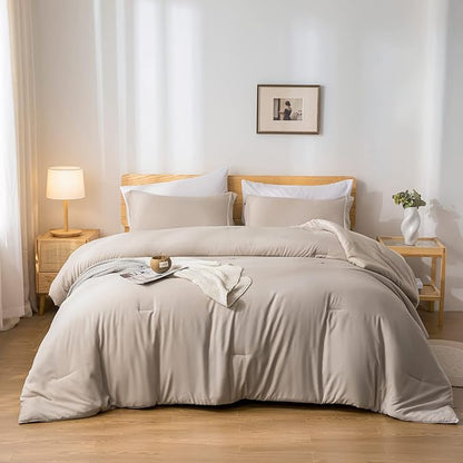 weigelia Twin Comforter Set Oatmeal Fluffy Microfiber Comforter Set for Women and Men Lightweight 5 Pieces Bed in A Bag Soft All Season with Comforters, Flat & Fitted Sheets, Pillowcases & Shams
