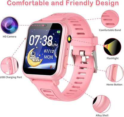 Smart Watch for Kids, Toddler Watch Toys with 39 Games Camera Video Recorder Music Alarm Calculator Calendar Stopwatch Flashlight Pedometer Birthday Gift Toys for 3-12 Year Old Boys and Girls (Pink)