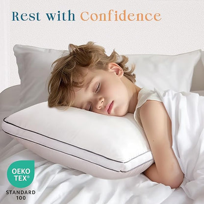 MUXHOMO Bed Pillows Standard Size Set of 2, Full Size Gusseted Bed Pillows for Side, Back, and Stomach Sleepers, Hotel Quality, Oeko-Tex Certified Fluffy Supportive Down Alternative Filling, 2 Pack