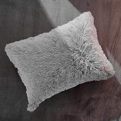 Flysheep Luxury Faux Fur King Size Winter Comforter Set Shaggy Velvet Gray Long Hair, 3 Pieces Plush Flannel Sherpa Backing Reversible Soft Microfiber Super Warm Bedding Set for Holiday