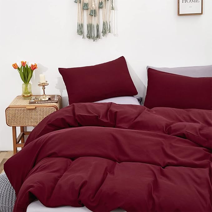 KAREVER Burgundy Comforter Set Twin Size Dark Red Bedding Set Soft Durable Bedding Quilt Set Kids Lightweight Plain Burgundy Blanket Set Boys Girls Breathable Dark Red Bed Comforter