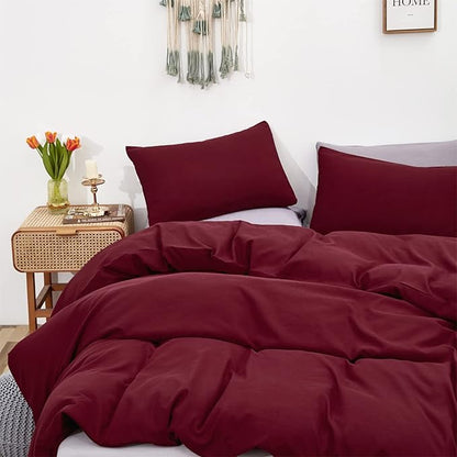 KAREVER Burgundy Comforter Set King Size Dark Red Bedding Set Soft Durable Beddig Set Women Lightweight Plain Burgundy Blanket Men Breathable Dark Red Bed Comforter Set