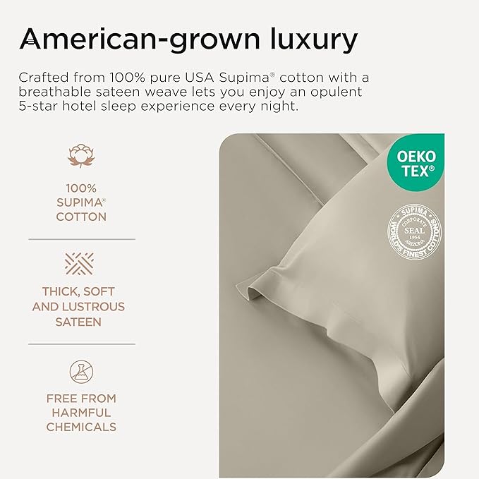 Threadmill Luxury Full Size Sheets for Full Size Mattress, 1000 Thread Count Supima Cotton Sheets for Full Mattress, 5-Star Hotel Quality 4 Piece Bed Sheets with Extra Deep Pocket, Taupe