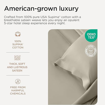 Threadmill California King Sheets, Certified American Supima Cotton Sheets, 1000 Thread Count Hotel Quality, 4 Piece Luxury Bed Sheets Set with Elasticized Extra Deep Pocket, Taupe