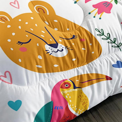 Kids Cute Cat Comforter Set Full Size 3Pcs Cartoon Pet Rainbow Giraffe Fishing Bedding Set Lovely Animal Parrot Flower Quilt Bed Set for Children Girls Boys Room Decor
