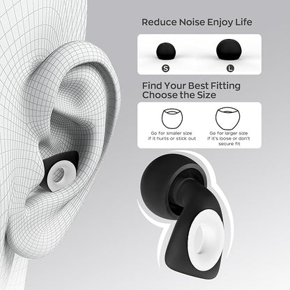 Dison Ear Plugs for Sleeping, Reusable Earplugs for Noise Reduction Silicone Hearing Protection Ear Plugs with 6 Ear Tips Black