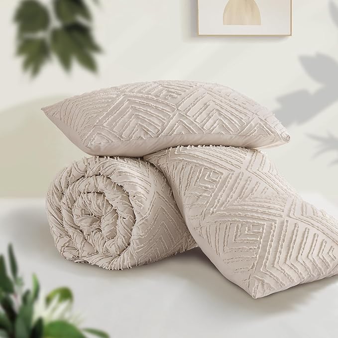 Andency Khaki Oversized King Comforter 120''x98'', 3 Pieces Khaki Soft Boho Bedding Set & Collections, Farmhouse Tufted Fluffy Shabby Chic Bed Set for All Seasons (1 Comforter, 2 Pillowcases)