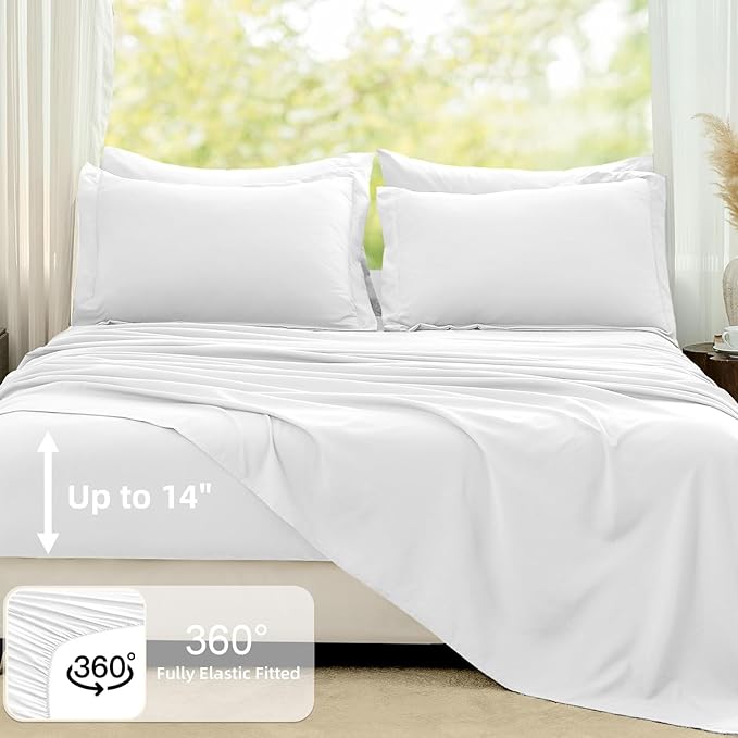 FUANNA Full Size Comforter Sets White, 7 Pieces Soft Bed in a Bag Full, All Season Lightweight Bed Sets with Comforter, Flat Sheet, Fitted Sheet, Pillowcases & Shams