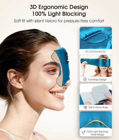 MUSICOZY 3D Silk Bluetooth Sleep Mask Headphones, Mulberry Silk Eye Mask with Ultra-Thin Wireless Speakers, Bluetooth 5.4 Sleeping Headphones for Side Sleepers, Music Sleep Mask Gifts for Men Women