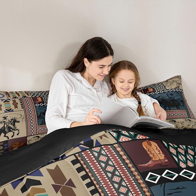Feelyou Kids Brown Western Aztec Comforter Set King Size Horse Bedding Set for Boys Girls Teens Bedroom Decor Wild Cowboy Boho Southwestern Rustic Farmhouse Tribal Duvet Quilt Breathable Soft 3Pcs