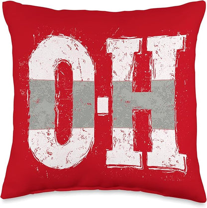 Ohio O-H Vintage Grunge Red Buckeye Home State Throw Pillow