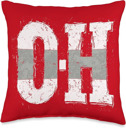 Ohio O-H Vintage Grunge Red Buckeye Home State Throw Pillow