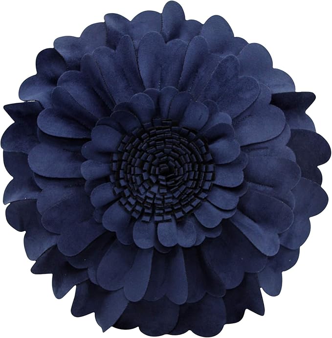 Contempo Lifestyles Flower Pillow – Decorative Pillow 3D Round Throw Pillows for Home Décor – Handmade Sweetheart Flower Pillow for Bed & Couch-Sunflower Pillow - 13 Inch Navy