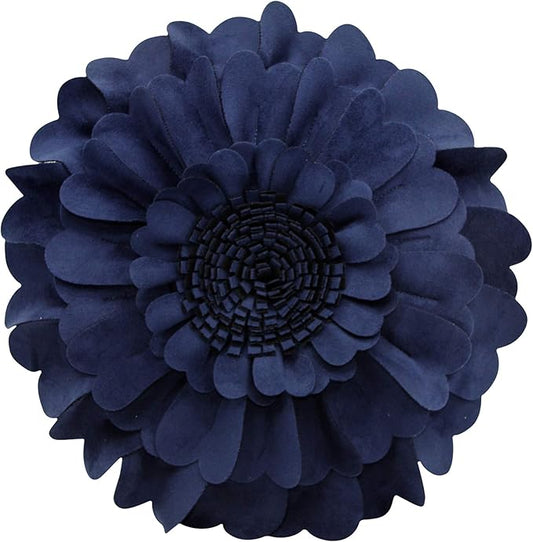 Contempo Lifestyles Flower Pillow – Decorative Pillow 3D Round Throw Pillows for Home Décor – Handmade Sweetheart Flower Pillow for Bed & Couch-Sunflower Pillow - 13 Inch Navy