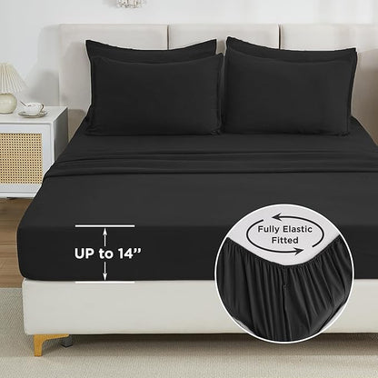 Litanika Oversized King Comforter Sets Black - 7 Pieces Bed in a Bag Oversized King Bedding Comforter Sets, Solid Lightweight Bed Set with Comforter, Sheets, Pillowcases & Shams