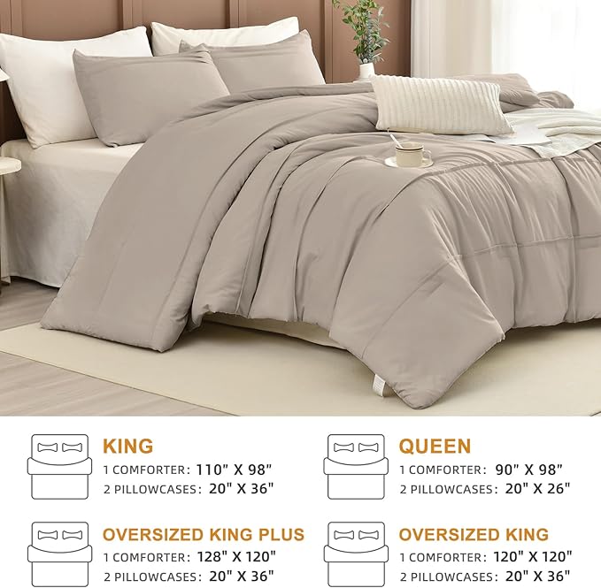 Masaca 120x120 Oversized Comforter King Size,Linen Like Textured Pinch Pleated California King Bed Comforter Set Soft Lightweight Fluffy Farmhouse Bedding Set 3PCS