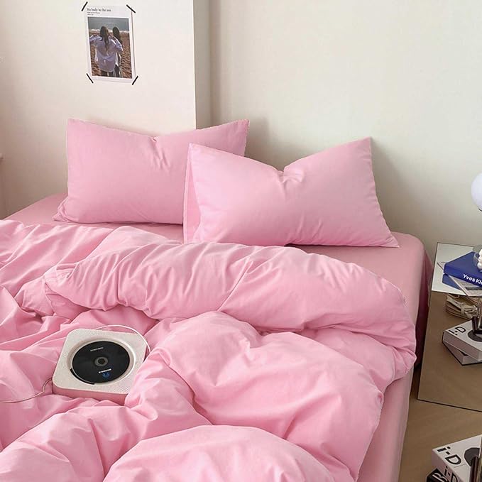 Nanko Queen Size Comforter Set Pink, All Season Soft Reversible Down Alternative Quilted Duvet Insert, Thin Lightweight Bed Bedding Sets in a Bag, Modern Style for Women Men Teen,88 x 90 inch Plush