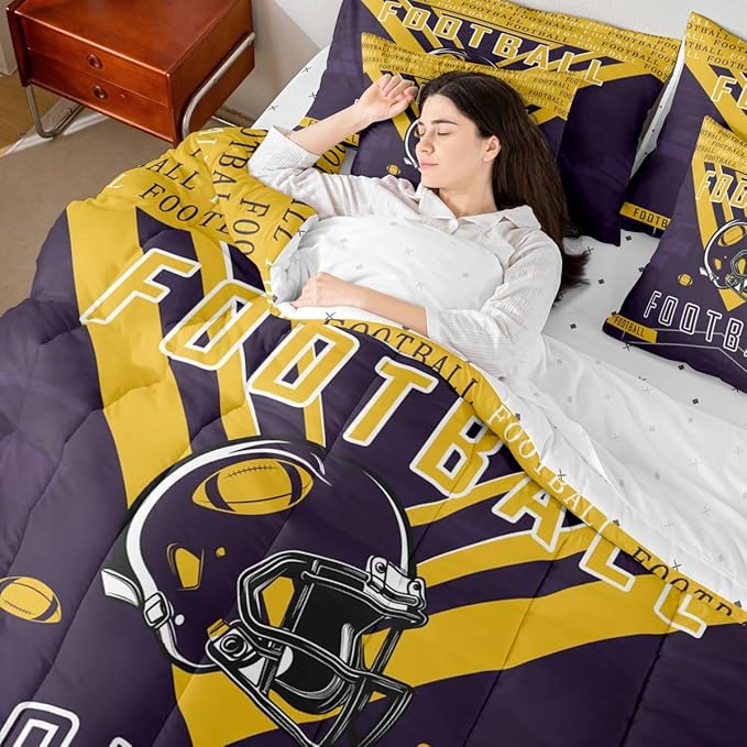 Feelyou Football 7 Pieces Comforter Sets King Size Rugby Sports Bedding Set for All Season Football City Bed in a Bag with Comforter, Sheets, Pillowcases & Cushion Cover