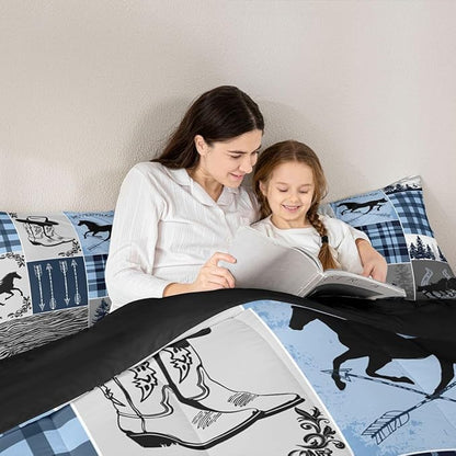Erosebridal Kids Horse Comforter Set, Southwest Horseshoe Bedding Set Vintage Western Riding Boots Quilt Arrow Forest Plaid Patchwork Bedding Comforter Set Rustic Farmhouse Lodge Bedroom Decor, Full