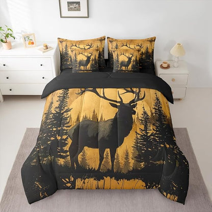 Erosebridal Full Size Rustic Cabin Lodge Comforter Set with Sheets 7 Pcs | Hunting Deer Bedding Set for Kids Boys Teens Adults Rural Country Cute Deer Bed Sets Woodland Farmhouse Animal Quilt Sets