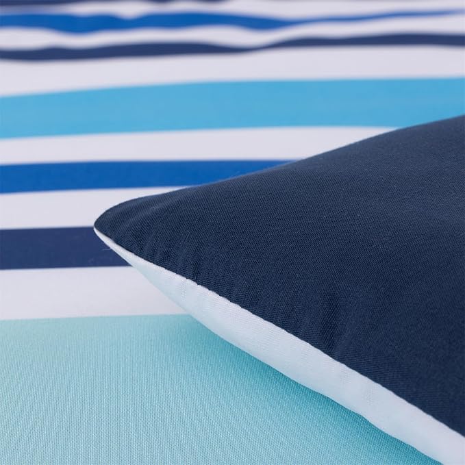 Holawakaka Beach Stripe Bedding Sets 6 Pieces, Navy Blue Coastal Striped Comforter Set King Size All Season Geometric Bed Set, Nautical Bed in a Bag with Comforter,Sheets and Shams