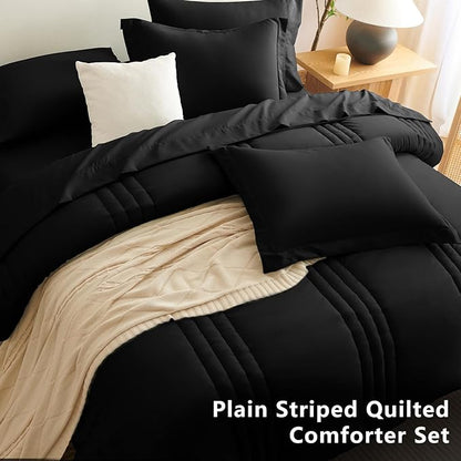 CozyLux Full Size Comforter Sets - 7 Piece Bed in a Bag Black Comforter Set with Sheets Luxury Bed Set All Seasons, Soft Bedding Set with Down Alternative Comforter, Sheets, Pillowcases & Shams