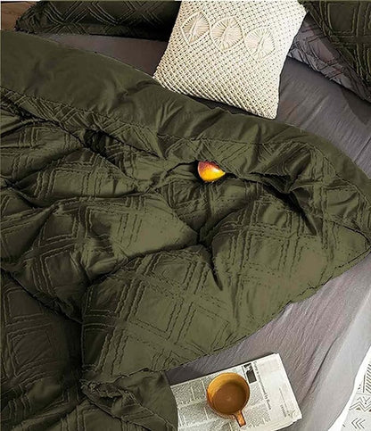 Nanko Queen Size Comforter Set Olive Green Tufted Jacquard Boho Geometry Soft Shabby Chic Down Alternative Microfiber Bedding - All Season Duvet Modern Farmhouse Bed Set Women Men 90x90 3pc Dark Green
