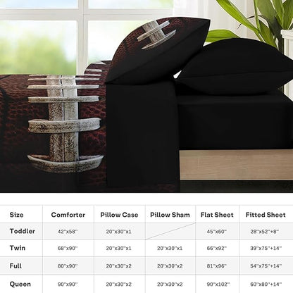 Nesker 7 Pcs Comforter Set King Size, Sports Ball Bedding Set for Kids and Adults, Boy Rugby Brown Bed Sheet Sets with Fitted Sheet 2 Pillowcases & 2 Shams